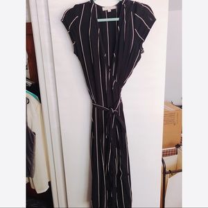 Black and Pink Striped LOFT Maxi Wrap Dress